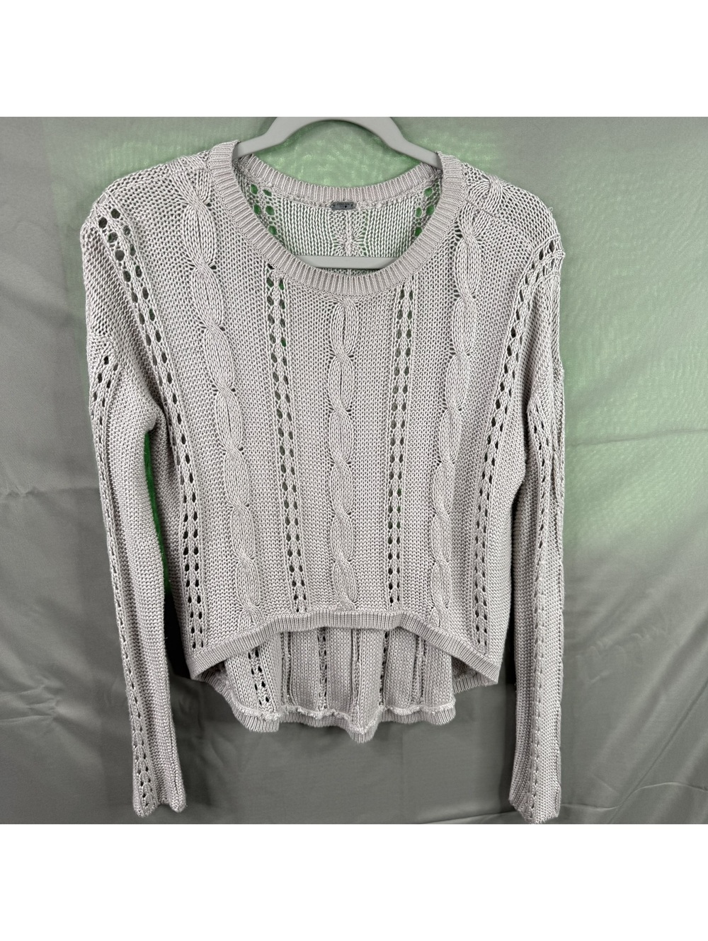 Chan Luu Womens M Grey Pointelle Knit Sweater